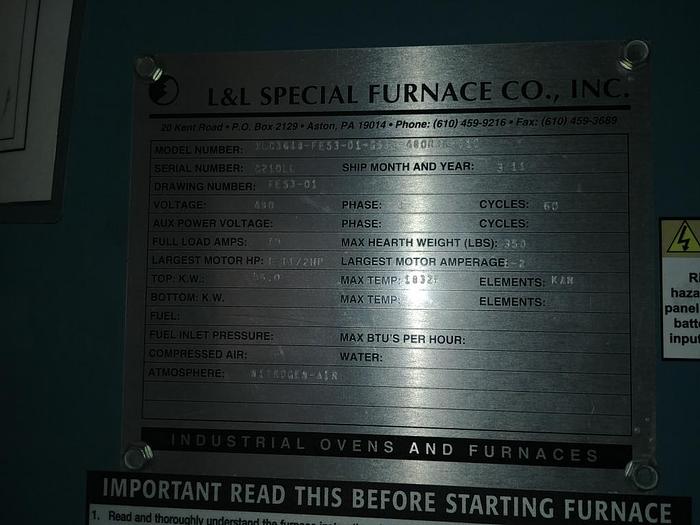 Used 28″ x 28″ x 46.5″ L & L SPECIAL FURNACE – 1832 DEG. F – ELECTRIC (#9681)