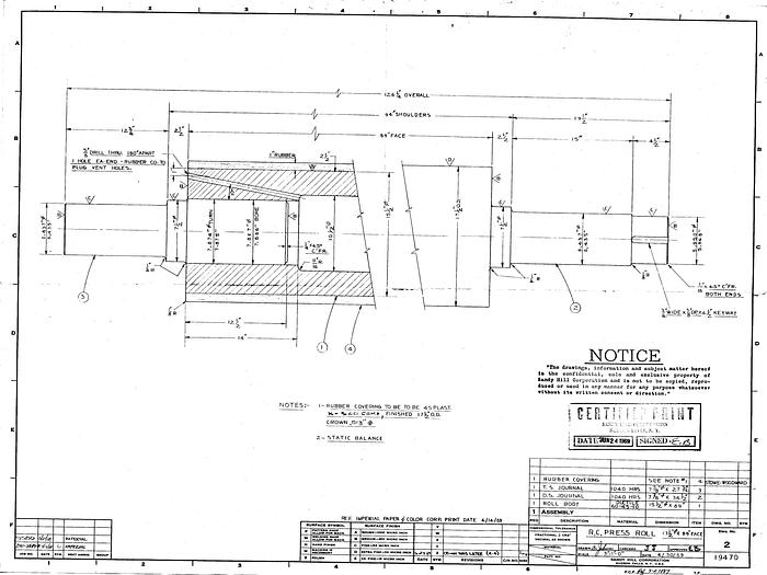 Used Sandy Hill  Second Press, 18" Dia. X 96" Face Top Stonite Roll, 16" Dia. X 95" Face Bottom Rc Blind Drilled Roll.  Rolls Only, No Framework. #20215