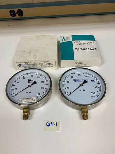 Used 2-WGTC EA14D . Stem Mount Gauge — 0-160 PSI pressure gauge 4.5" dial 1/4" NPT