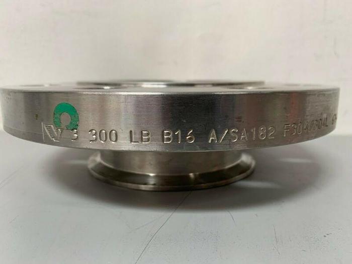 Used Viraj India Stainless Steel 8" Flange To 4" Sanitary Fitting Adapter