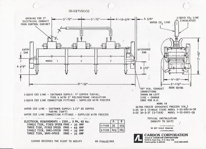 Used Cardox Triple Pass CO2 Freeze Tunnel; Md#1-55-0003-30