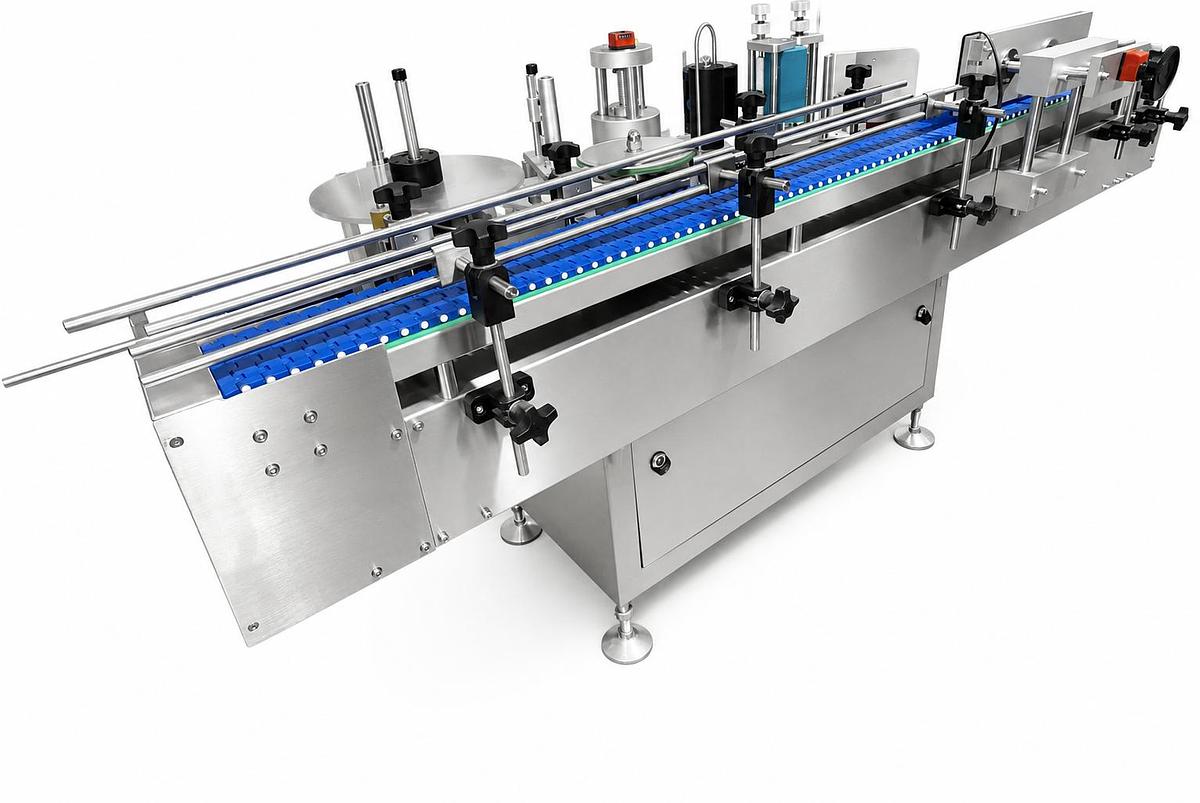 Automatic Counting and Dispensing Machine for Capsules: Automatic Unscrambler, Capper, Induction Sealer, Bottomless Conveyor, Labeling Machine, Neck Bander/Full Sleeve Applicator w/ Heat Tunnel, Accumulation Rotary Table