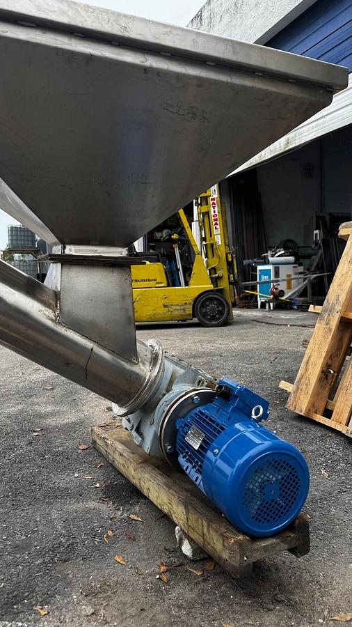 Two (2) 23 Feet Long By 8.5" In Diameter Screw Conveyors With Hopper And Base (Inclined)