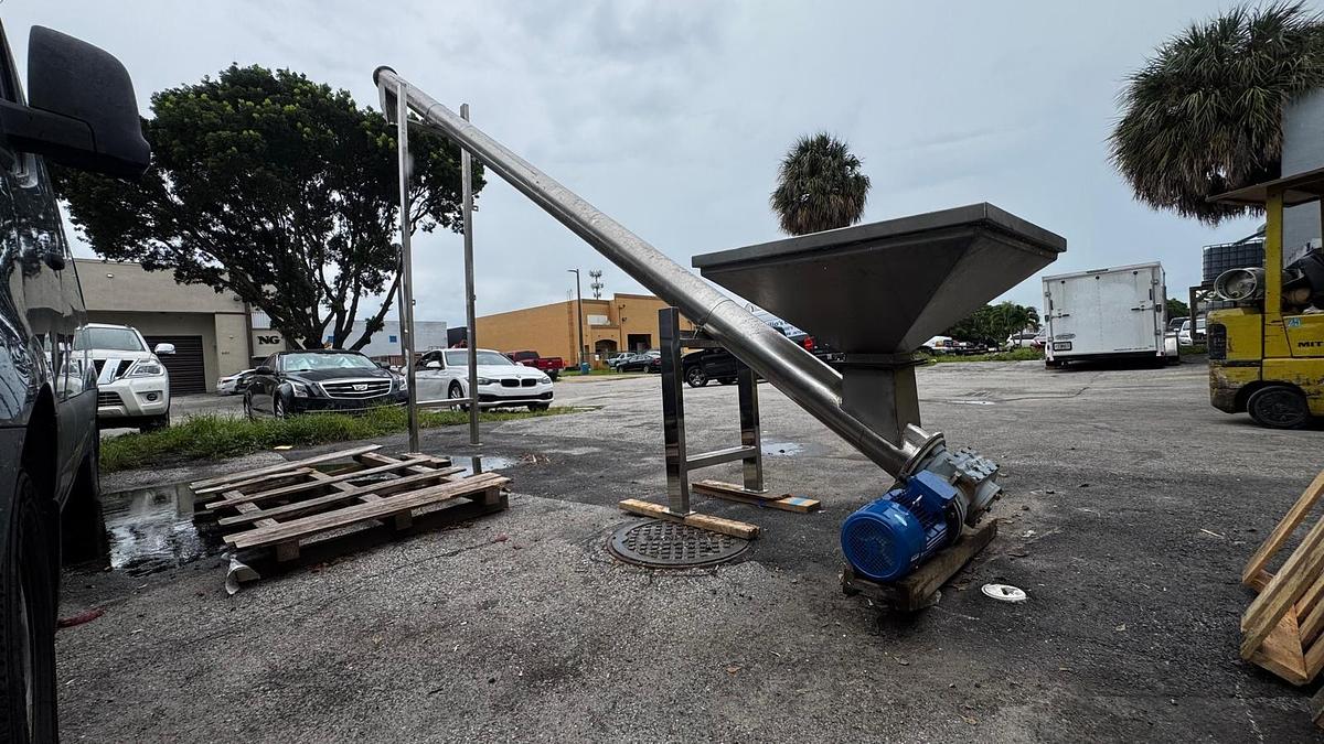 Two (2) 23 Feet Long By 8.5" In Diameter Screw Conveyors With Hopper And Base (Inclined)