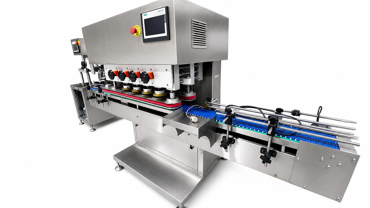 Automatic Counting and Dispensing Machine for Capsules: Automatic Unscrambler, Capper, Induction Sealer, Bottomless Conveyor, Labeling Machine, Neck Bander/Full Sleeve Applicator w/ Heat Tunnel, Accumulation Rotary Table