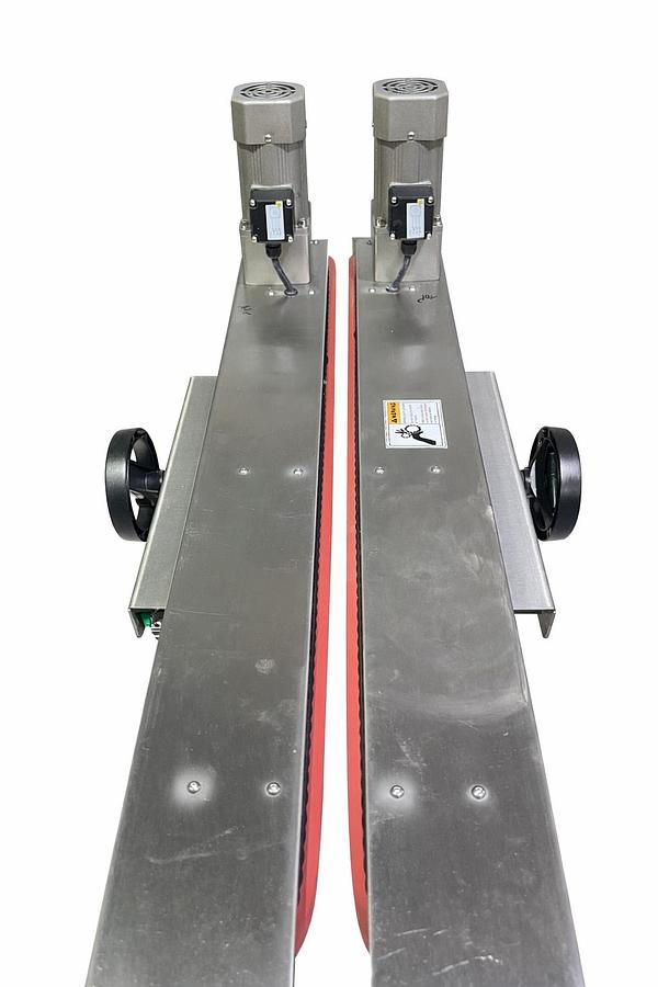 Hugger Belt Transfer Conveyor for Bottom Coding and other Applications/24 inches long-Model DE 24