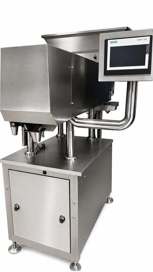 Automatic Counting and Dispensing Machine for Capsules: Automatic Unscrambler, Capper, Induction Sealer, Bottomless Conveyor, Labeling Machine, Neck Bander/Full Sleeve Applicator w/ Heat Tunnel, Accumulation Rotary Table