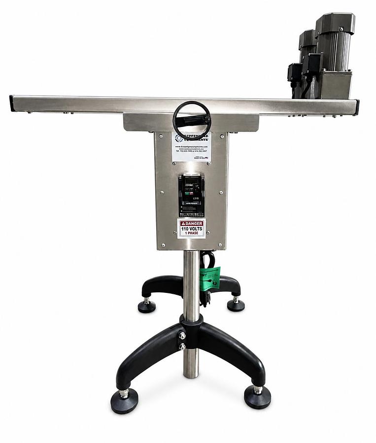 HUGGER BELT TRANSFER CONVEYOR FOR BOTTOM CODING AND OTHER APPLICATIONS WITH FREE PRINTER HEAD BRACKET- 36 INCHES LONG- MODEL DE 60