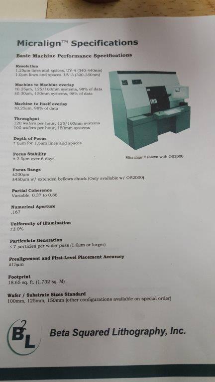 Used Beta Squared Model OS2000 Micralign Mask Scanner (non contact)