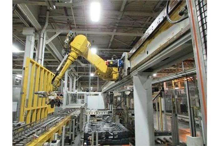 Used FANUC GANTRY ROBOT SYSTEM WITH M710iB/70T ROBOT 8' TALL X 10,200 MM TRAVEL RJ3iB CONTROLLER