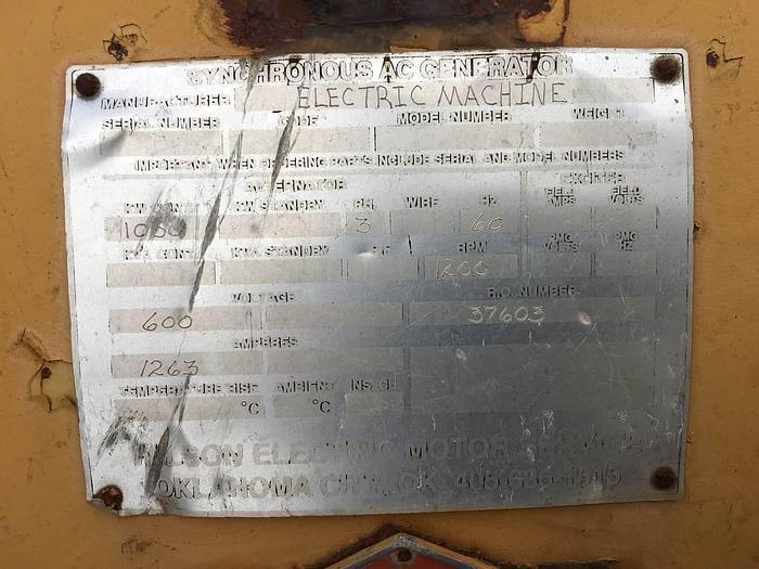 Used Electric Machine 1050kW 1200 RPM 600 Volt Single Bearing Synchronous AC Generator End