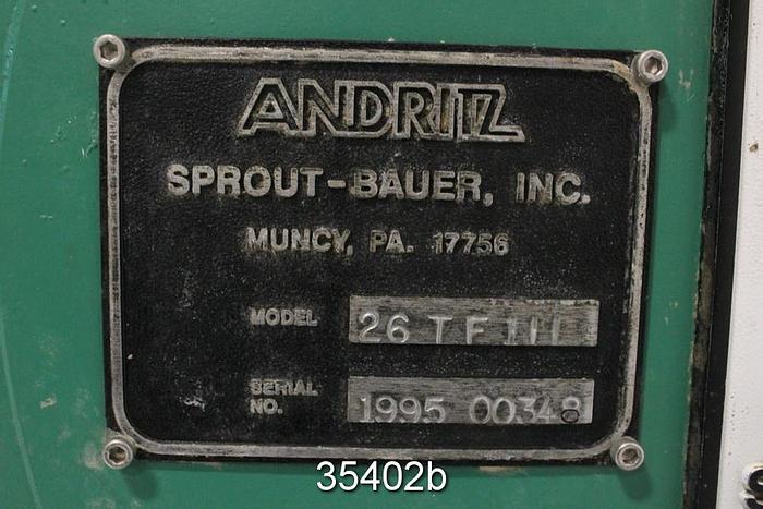 Used Andritz Sprout Bauer 26TFIII Double Disc Refiner, 26" Rotor #35402