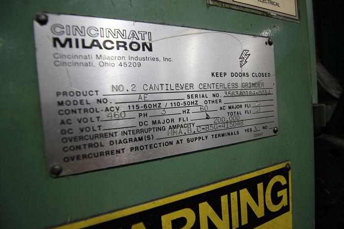 Used CINCINNATI MILACRON MODEL 2 CANTILEVER CENTERLESS GRINDER, TYPE AE
