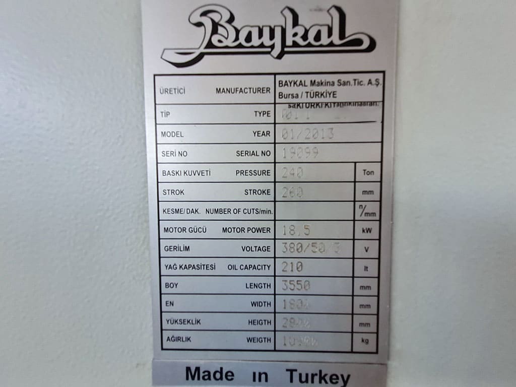 Used Baykal APHS  3112 x 240 - Press Brake 2013