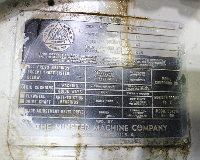 Used 200 ton Minster 84"x48" SSDC Stamping Press