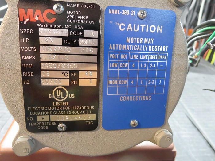 Used GRI Pump W/MAC Motor 14520-229 & B7245-3 Pump W/Motor Mag Drive Hazardous Duty