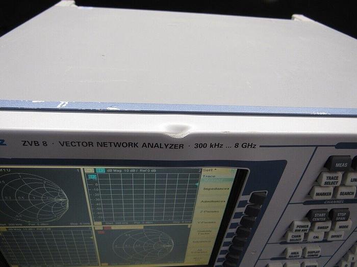 Used R&S ZVB8 (1145.1010.08) Network Analyzer 300KHz to 8GHz, 1Hz Resolution, 2 ports R&S ZVB8