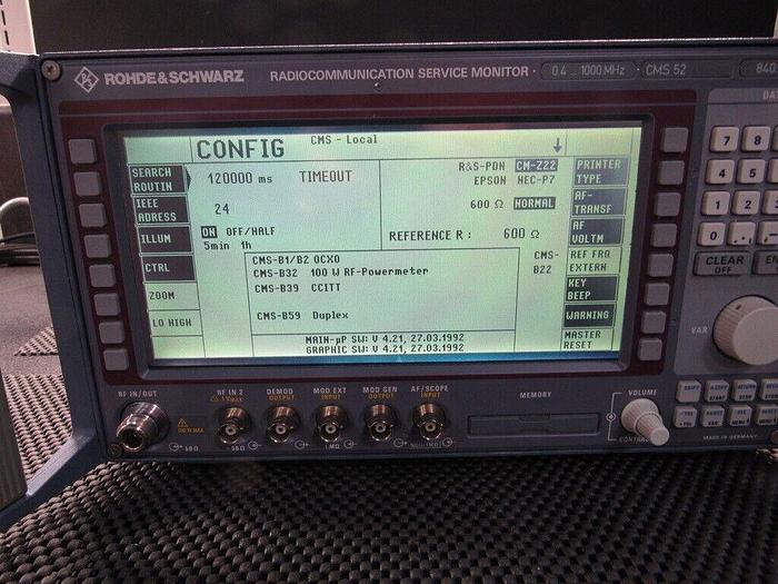 Used Rohde & Schwarz CMS52 840.0009.52 Radiocommunication Service Monitor OPT CMS-B32