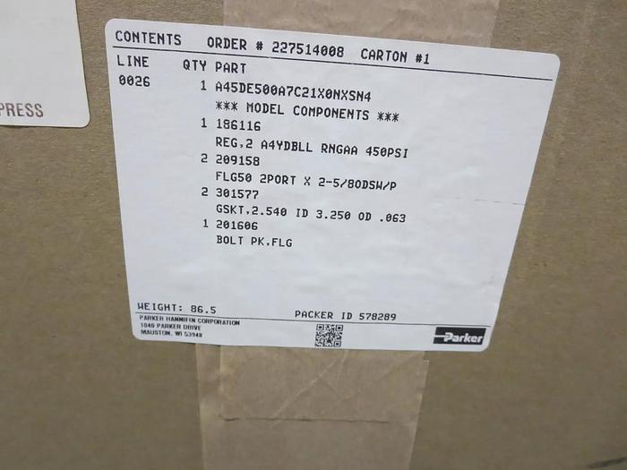 Used Parker RS A45DE500A7C21X0NXSN4 Regulator Outlet Pressure Range PSI 5 To 150 psig