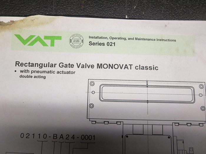 Used VAT 02110-BA24-ARR2/0023 Gate Valve & Pneum. Actuator