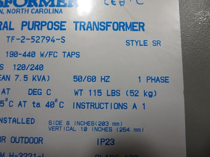 Used Acme Transformer TF-2-52794-S General Purpose Xfmr 7.5 KVA 1PH See Description