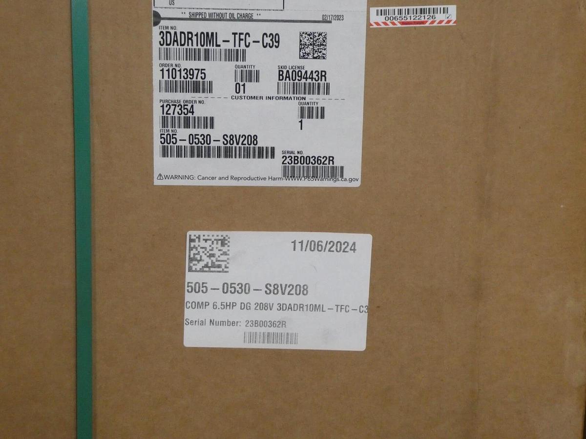 Used Copeland 3DADR10ML-TFC-C39 Compressor Digital Discus Refrigerant Cooled 3D