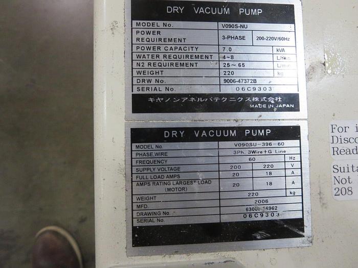 Used Anelva/V090S-NU Dry Pump W-Pump Controller See Description Parts &-Or Repair