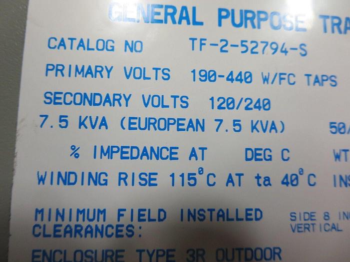 Used Acme Transformer TF-2-52794-S General Purpose Xfmr 7.5 KVA 1PH See Description