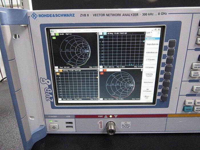 Used R&S ZVB8 (1145.1010.08) Network Analyzer 300KHz to 8GHz, 1Hz Resolution, 2 ports R&S ZVB8