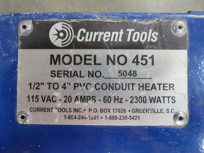 Used Current Tools 451 PVC Conduit Htr 1/2" To 4" 115VAC 20A 60HZ 2300W #3