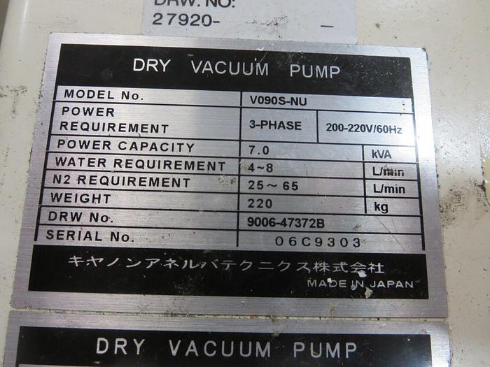 Used Anelva/V090S-NU Dry Pump W-Pump Controller See Description Parts &-Or Repair