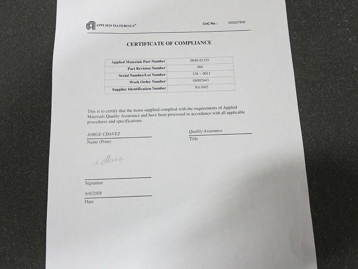 Used Applied Materials (AMAT), P/N: 0040-81155