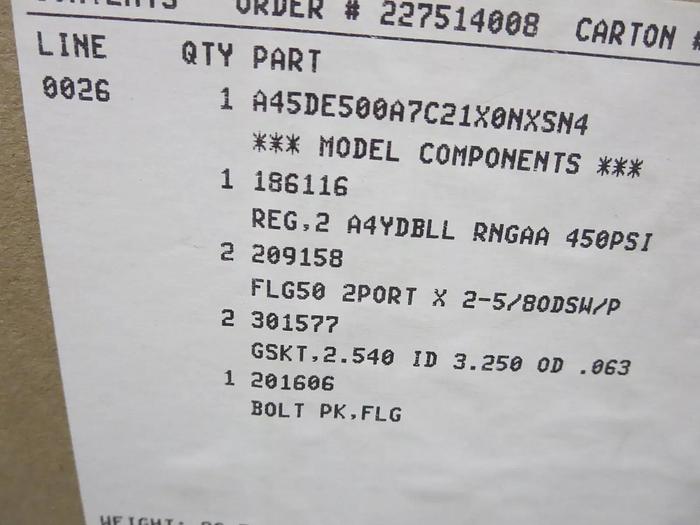 Used Parker RS A45DE500A7C21X0NXSN4 Regulator Outlet Pressure Range PSI 5 To 150 psig