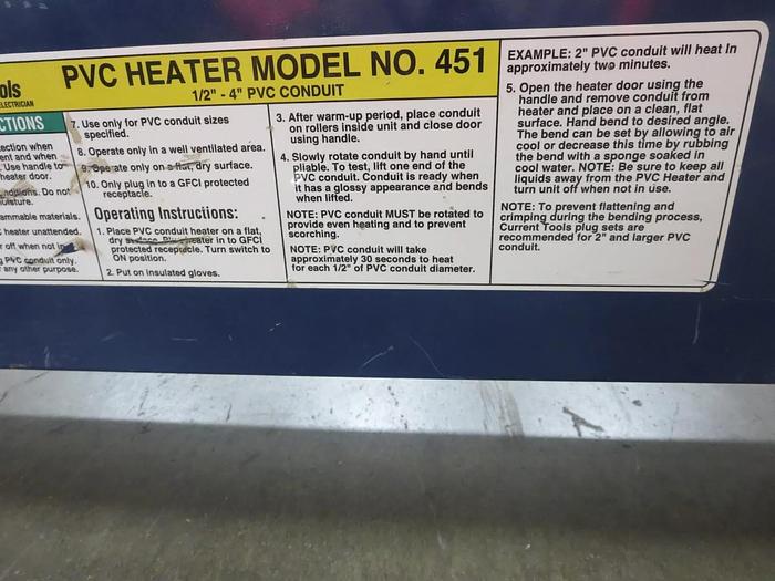 Used Current Tools 451 PVC Conduit Htr 1/2" To 4" 115VAC 20A 60HZ 2300W #3