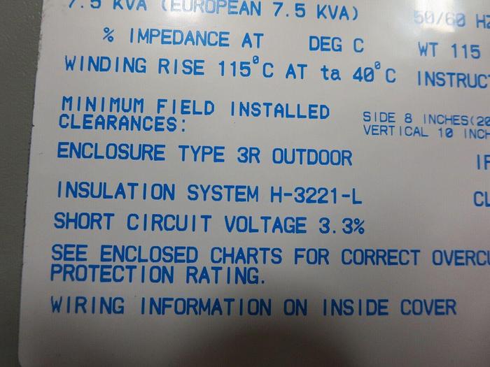 Used Acme Transformer TF-2-52794-S General Purpose Xfmr 7.5 KVA 1PH See Description