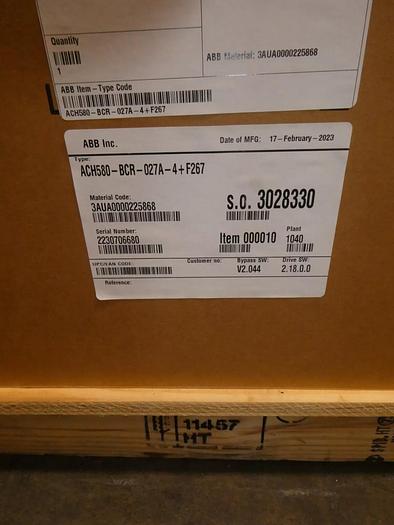 Used ABB ACH580-BCR-027A-4+F267 AC Drive IP24 480V 50/60 Hz 20HP 27A