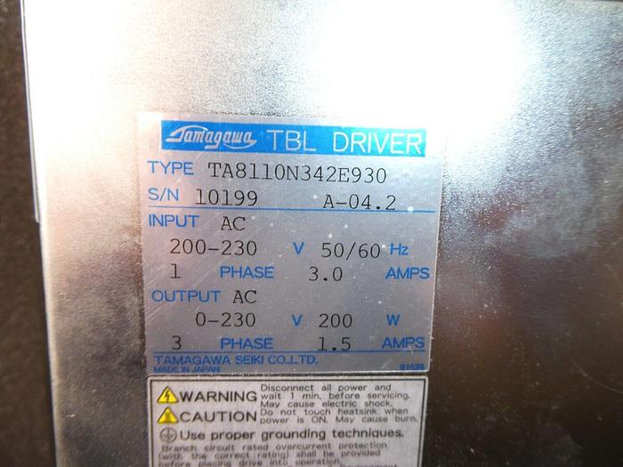 Used Tamagawa TA8110N342E930 In AC 200-230 PH:1 3.0A Out: 0-230AC 200W 3 PH 1.5A