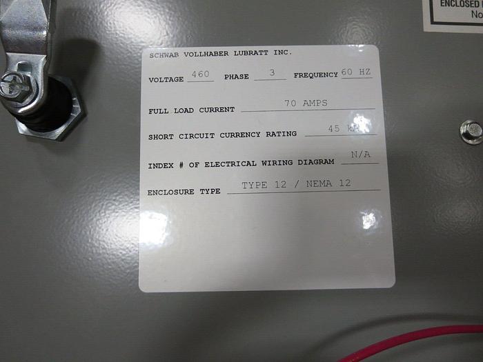 Used Schwab Vollhaber Lubratt W/Hubbell Wiegmann 25-40HP4SBS3FD Fused Disconnect