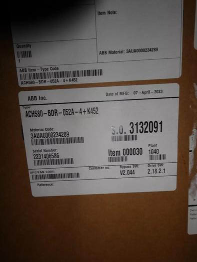 ABB HVAC Drive ACH580-VCR-052A-4+K452 40HP 480V