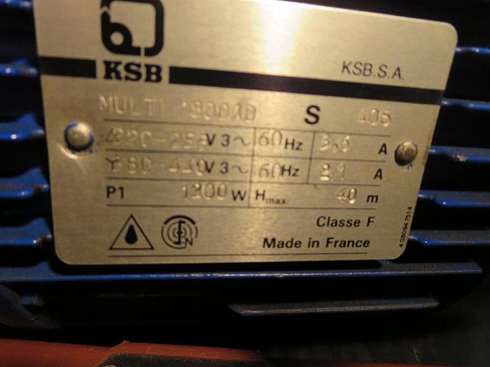 Used KSB 1800 1D Water Pump Assembly S405 Classe F Hmax 40M 1200W
