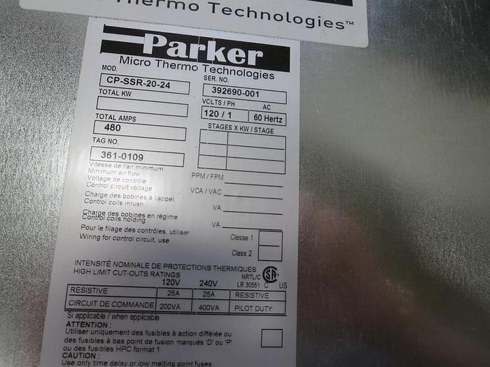 Used Parker Micro Thermo Technologies CP-SSR-20-24 Thermo Control Cabinet