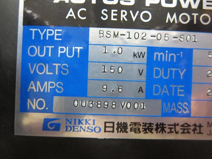 Used Actus Power (Nikki Denso) BSM-102-05-S01 AC Servo Motor See Data Plate For Specs