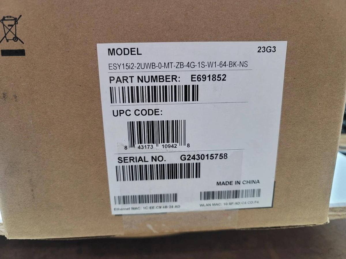 ELO 15In. Touchscreen ESY 15i2-2UWB-0-MT-ZB-4G-1S-W1-64-BK-NS PN: E691852