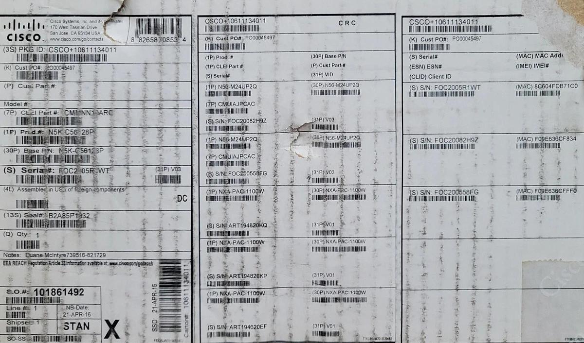 Used Cisco N5KC56128P V03