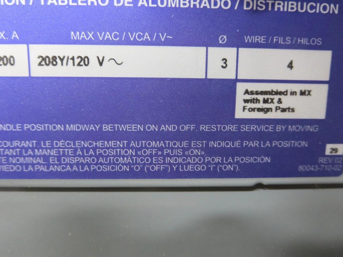 Used Square D 29450954160020001 Load Center 200A 208Y/120 3PH 42 Space