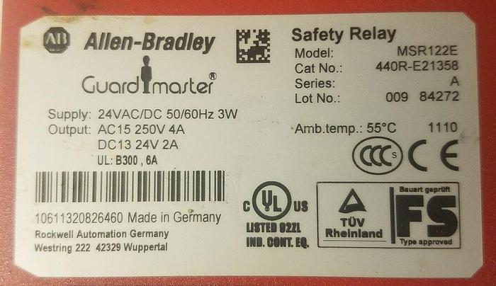 Used Allen Bradley MSR122E Guardmaster Safety Relay 440R-E21358 UPS RED