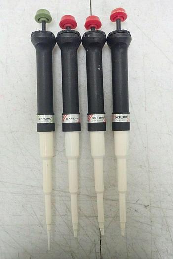 Used Lot of 4 Oxford 10-50 40-200 50-200 µL Sampler System Adjustable Pipettes