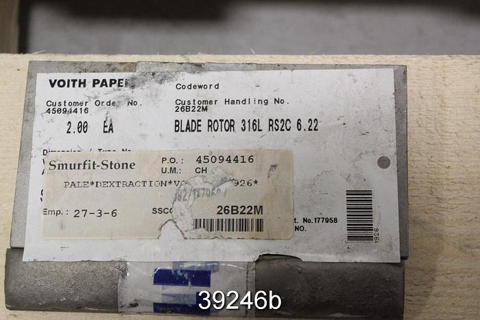 Unused 1 Lot of Voith RS2C Reject Sorter Blade Rotors and Seal Ring, Unused #39246