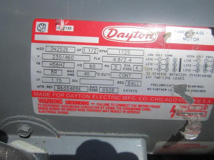 Used Blower, 1.5 HP, Fan, Dayton, Mdl 4C119, 460V, C/st #S739970