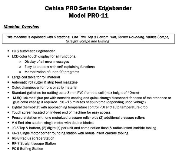 Used 2011 Cehisa PRO-11 Edgebander